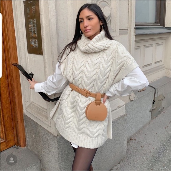 ZARA oversized Cable Knit Turtleneck Sweater Vest - Picture 1 of 16